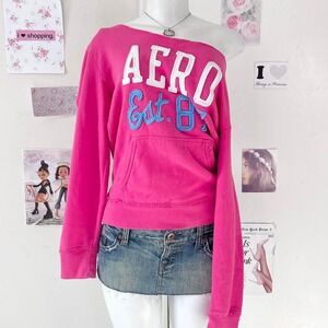 Aeropostale Pink "AERO Est 87" Off-The-Shoulder Sweatshirt Y2K